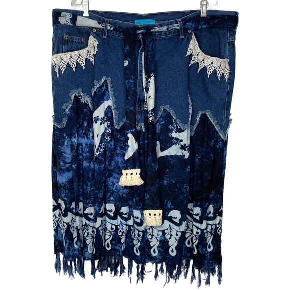Upcycled Recycled Boho Denim Skirt With Tie Belt Size 26 - Picture 1 of 15